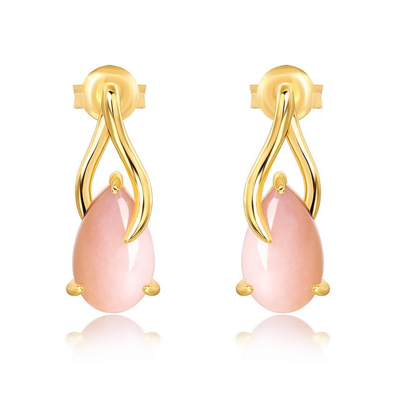 S925 Sterling Silver Jewelry Earrings Natural Pink Opal Gemstone Simple Luxury Earrings
