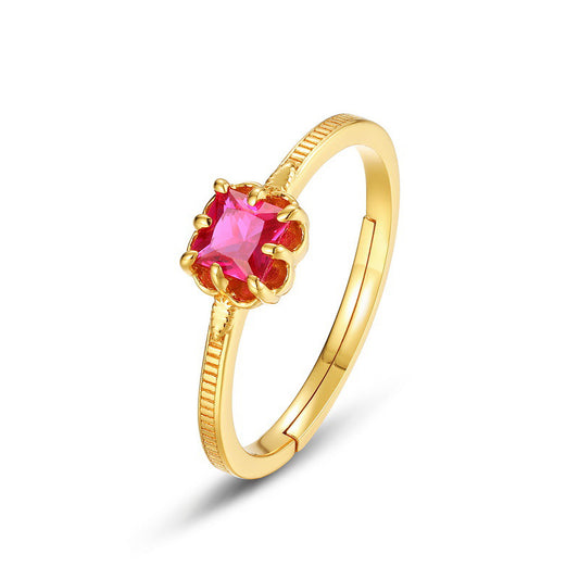 S925 Sterling Silver Jewelry Ring Red Corundum Gemstone Simple Luxury Rings