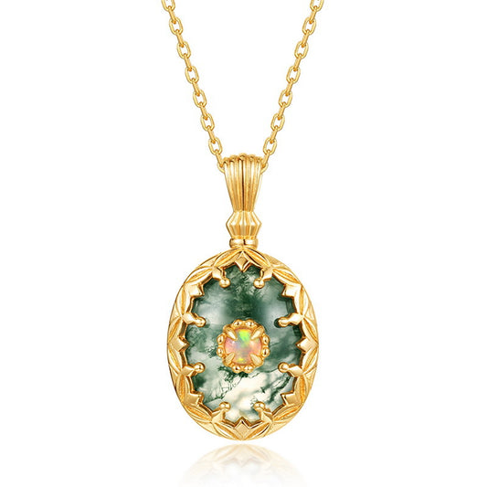 S925 Sterling Silver Jewelry Pendant Natural Moss Agate Gemstone Luxury Necklace Charms