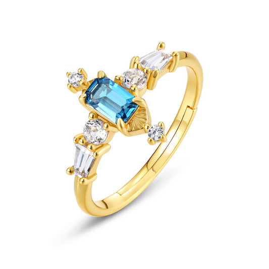 S925 Sterling Silver Jewelry Ring Natural London Blue Topaz Gemstone Palace Style Rings