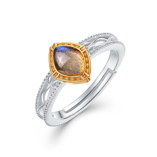 S925 Sterling Silver Jewelry Ring Natural Labradorite Gemstone Vintage Style Fashion Rings