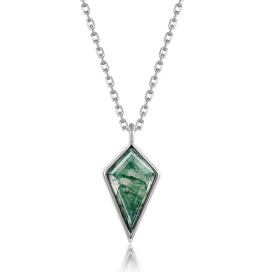 S925 Sterling Silver Jewelry Pendant Natural Moss Agate Gemstone Fashion Necklace Charms