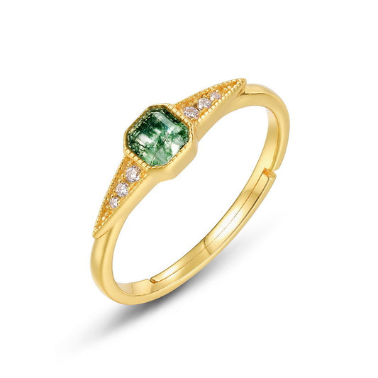 S925 Sterling Silver Jewelry Ring Natural Moss Agate Gemstone Vintage Palace Style Rings