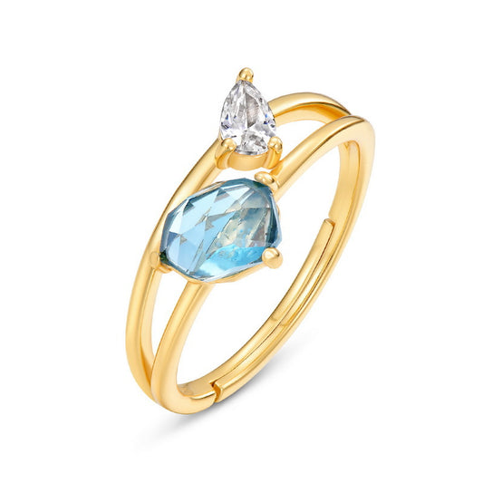 S925 Sterling Silver Jewelry Ring Natural London Blue Topaz Gemstone Simple Luxury Rings