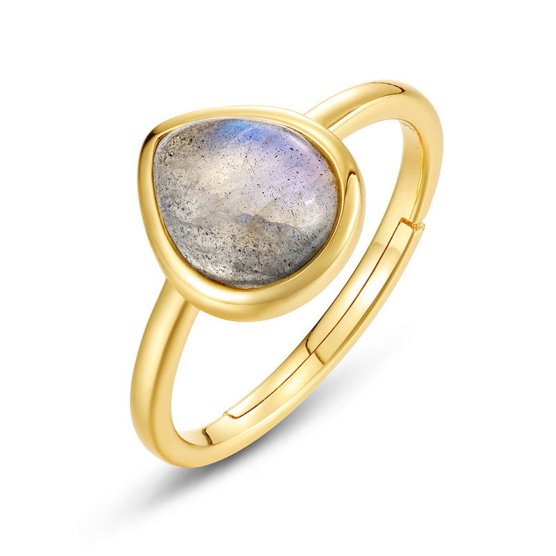 S925 Sterling Silver Jewelry Ring Natural Labradorite Gemstone Waterdrop Style Fashion Rings