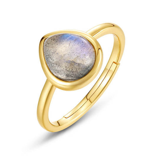 S925 Sterling Silver Jewelry Ring Natural Labradorite Gemstone Waterdrop Style Fashion Rings