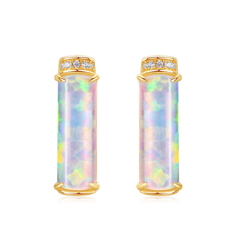 S925 Sterling Silver Jewelry Earrings Opal Gemstone Geometric Style Luxury Earrings
