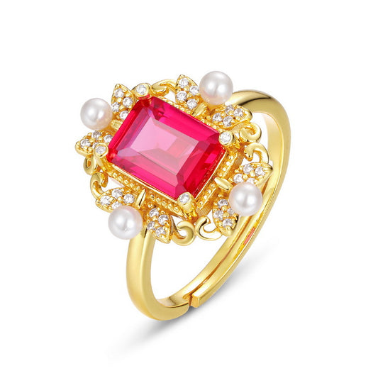 S925 Sterling Silver Jewelry Ring Red Corundum Gemstone Vintage Palace Style Rings