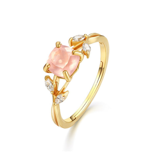 S925 Sterling Silver Jewelry Rings Natural Rose Quartz Gemstone Fashion Luxury Ring