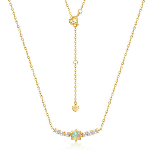 S925 Sterling Silver Jewelry Necklace Gold Plating Opal Gemstone Fashion Luxury Necklace