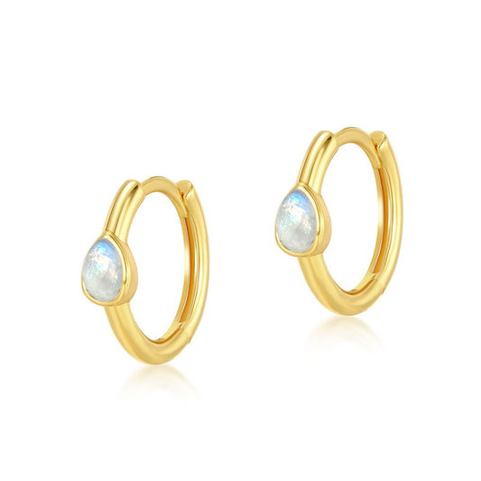 S925 Sterling Silver Jewelry Earrings Natural Moonstone Gemstone Simple Luxury Hoop Earrings