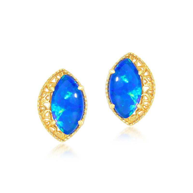 S925 Sterling Silver Jewelry Earrings Blue Opal Gemstone Mariquesa Style Earrings
