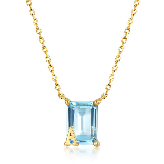 S925 Sterling Silver Jewelry Necklace Natural Sky Blue Topaz Square Style Necklace Charms