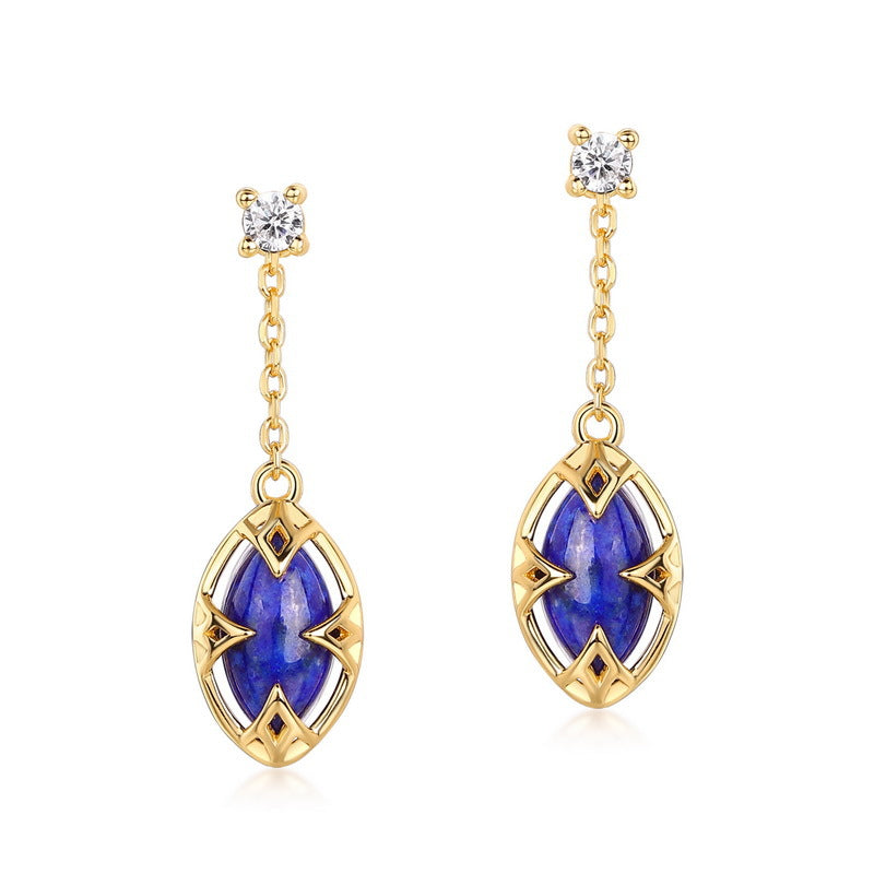 S925 Sterling Silver Jewelry Earrings Natural Lapis Lazuli Gemstone Detachable Drop Earrings