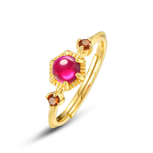 S925 Sterling Silver Jewelry Ring Red Corundum Gemstone Palace Style Rings