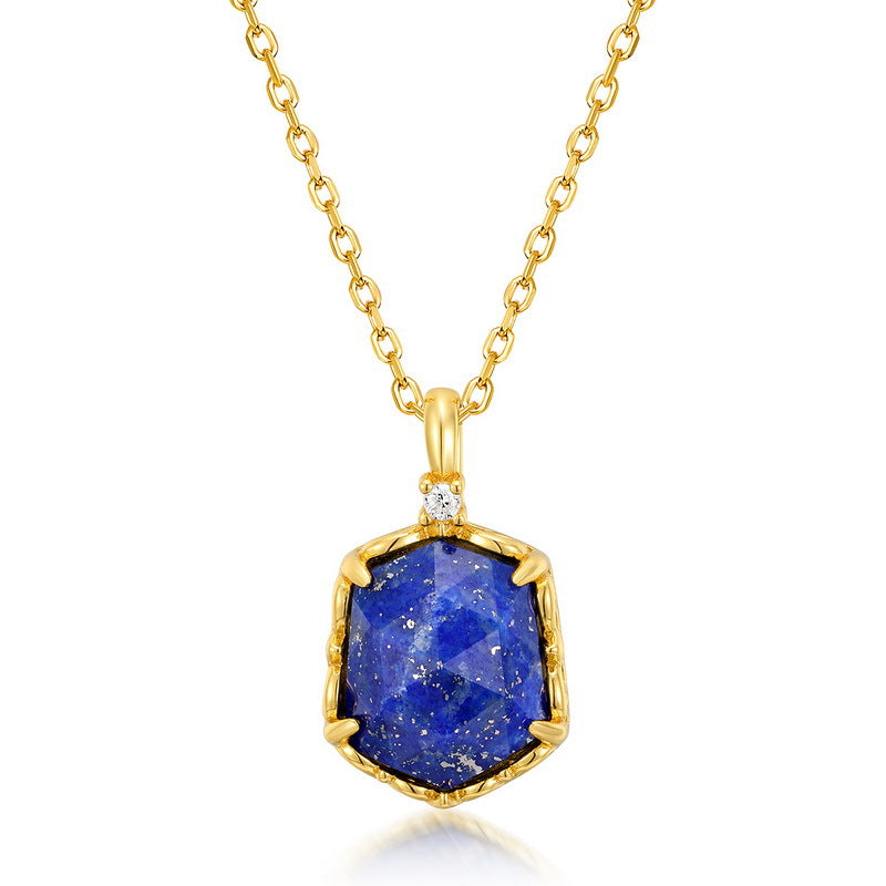 S925 Sterling Silver Jewelry Pendants Natural Lapis Lazuli Gemstone Geometric Necklace Charms