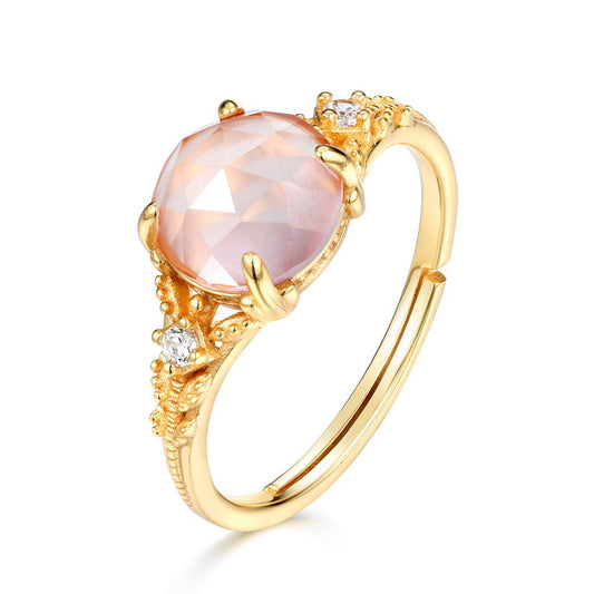 S925 Sterling Silver Jewelry Ring Natural Rose Quartz Gemstone Floral Style Rings