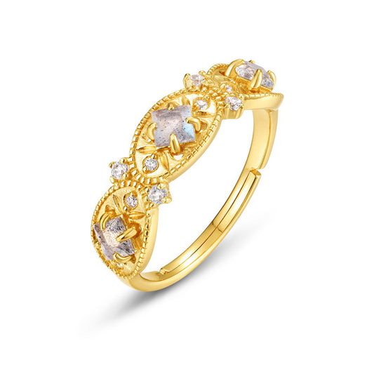 S925 Sterling Silver Jewelry Ring Natural Labradorite Gemstone Palace Floral Style Rings