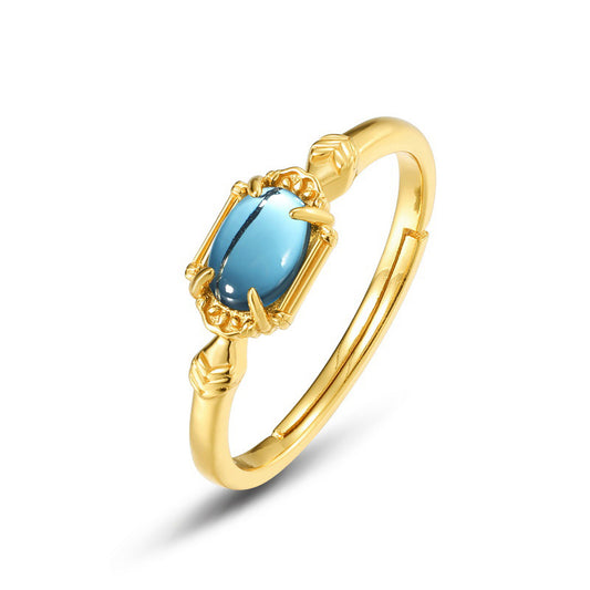 S925 Sterling Silver Jewelry Ring Natural London Blue Topaz Gemstone Vintage Style Rings