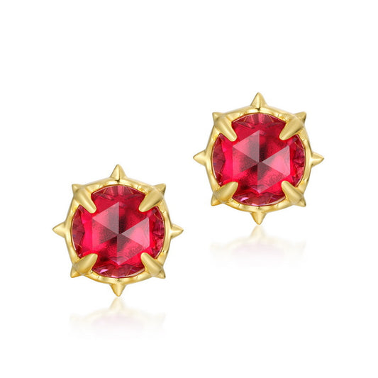 S925 Sterling Silver Jewelry Earrings Red Corundum Gemstone Simple Luxury Stud Earrings