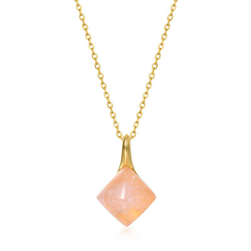 S925 Sterling Silver Jewelry Pendants Gold Plating Natural Rose Quartz Necklace Charms