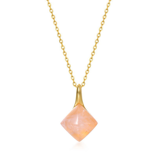 S925 Sterling Silver Jewelry Pendants Gold Plating Natural Rose Quartz Necklace Charms