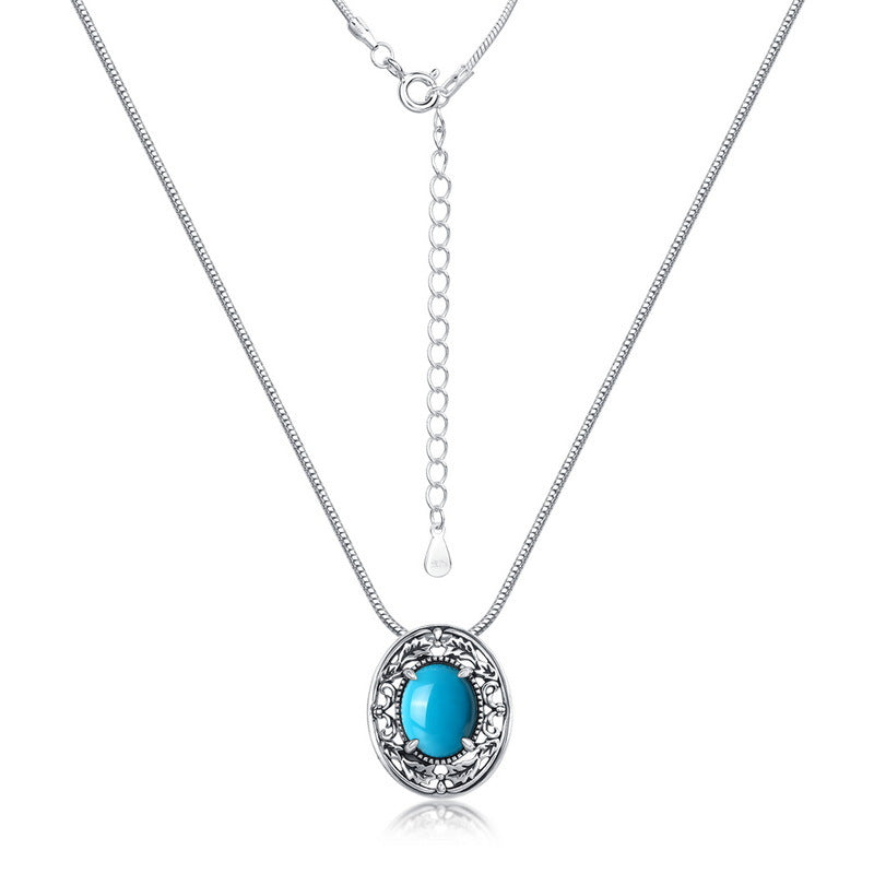 S925 Sterling Silver Jewelry Necklace Turquoise Gemstone Vintage Style Charms Necklace