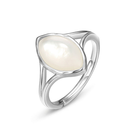S925 Sterling Silver Jewelry Ring Natural White Shell Gemstone Vintage Style Rings