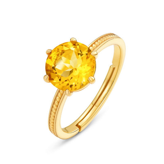 S925 Sterling Silver Jewelry Ring Natural Citrine Gemstone Gold Plating Simple Luxury Rings