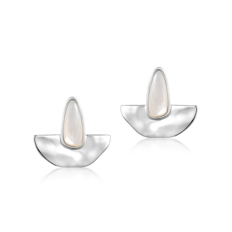 S925 Sterling Silver Jewelry Earrings Natural White Shell Gemstone Vintage Style Earrings