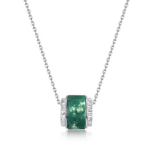 S925 Sterling Silver Jewelry Necklace Natural Moss Agate Gemstone Fashion Charms Necklace