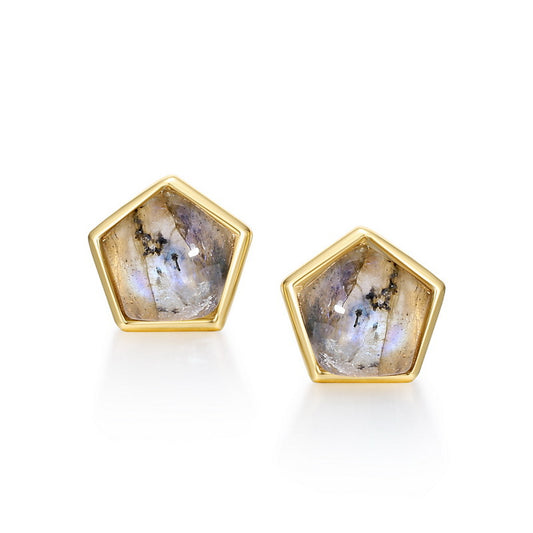 S925 Sterling Silver Jewelry Earrings Natural Labradorite Gemstone Pengaton Style Stud Earrings