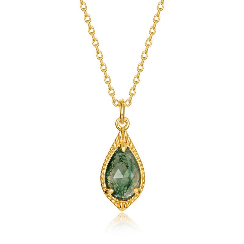 S925 Sterling Silver Jewelry Pendant Natural Moss Agate Gemstone Fashion Necklace Charms