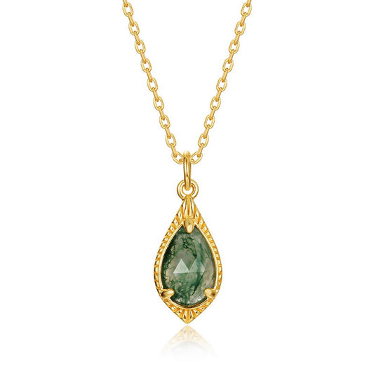 S925 Sterling Silver Jewelry Pendant Natural Moss Agate Gemstone Fashion Necklace Charms