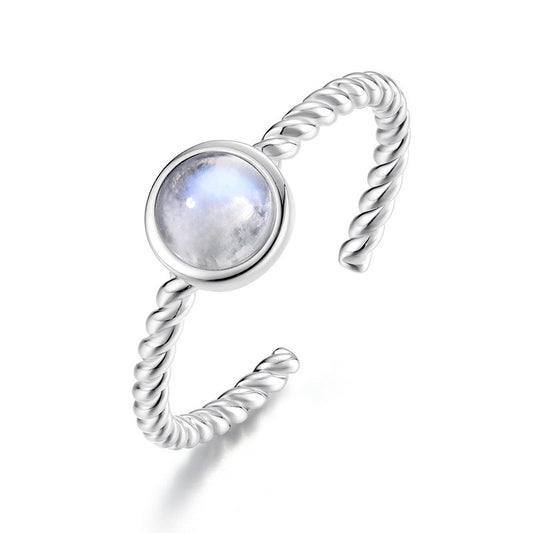 S925 Sterling Silver Jewelry Ring Natural Moonstone Gemstone Opening Style Rings