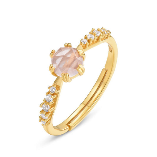 S925 Sterling Silver Jewelry Ring Natural Rose Quartz Gemstone Simple Luxury Rings