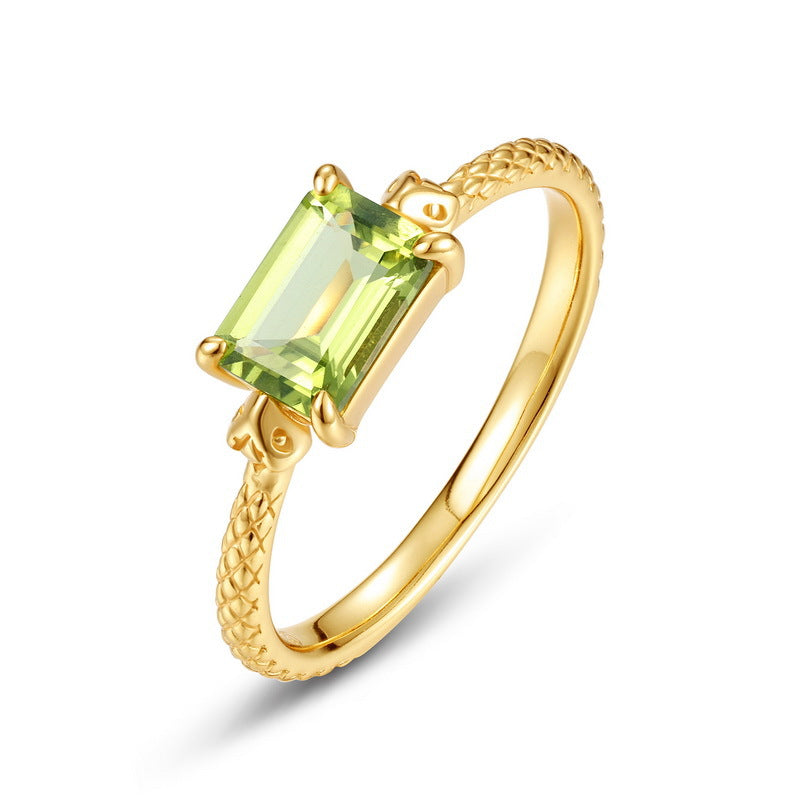 S925 Sterling Silver Jewelry Rings Natural Peridot Gemstone Geometric Style Ring