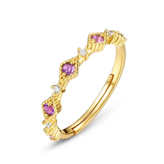 S925 Sterling Silver Jewelry Ring Natural Amethyst Gemstone Floral Style Fashion Rings