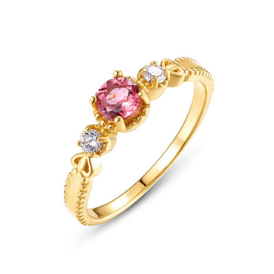 S925 Sterling Silver Jewelry Ring Natural Tourmaline Gemstone Gold Plating Rings