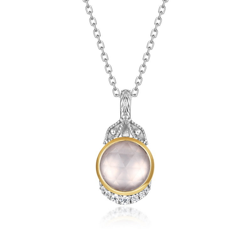 S925 Sterling Silver Jewelry Pendants Natural Rose Quartz Vintage Style Necklace Charms