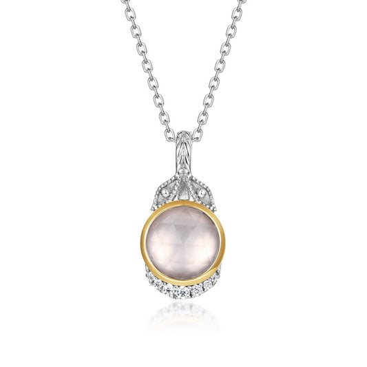 S925 Sterling Silver Jewelry Pendants Natural Rose Quartz Vintage Style Necklace Charms