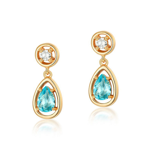 S925 Sterling Silver Jewelry Earrings Natural Swiss Blue Topaz Gemstone Simple Luxury Earrings