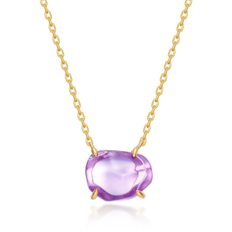 S925 Sterling Silver Jewelry Necklace Natural Amethyst Gemstone Irregular Style Necklaces