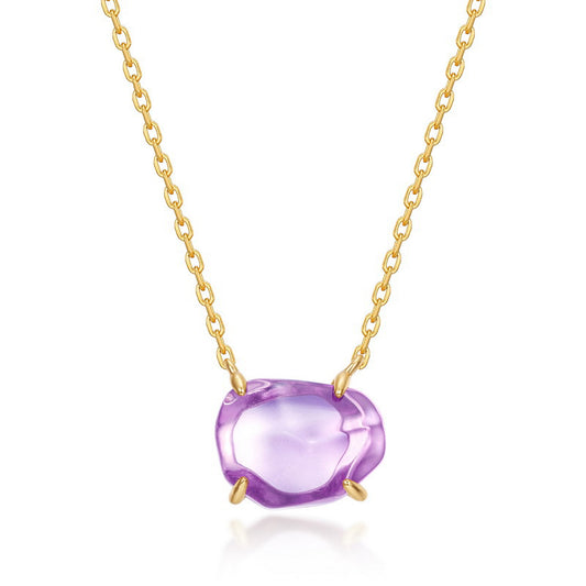 S925 Sterling Silver Jewelry Necklace Natural Amethyst Gemstone Irregular Style Necklaces