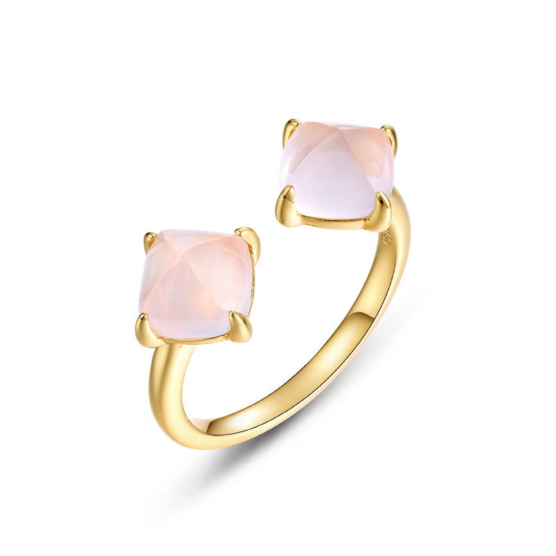 S925 Sterling Silver Jewelry Rings Natural Rose Quartz Fashion Style Luxury Ring