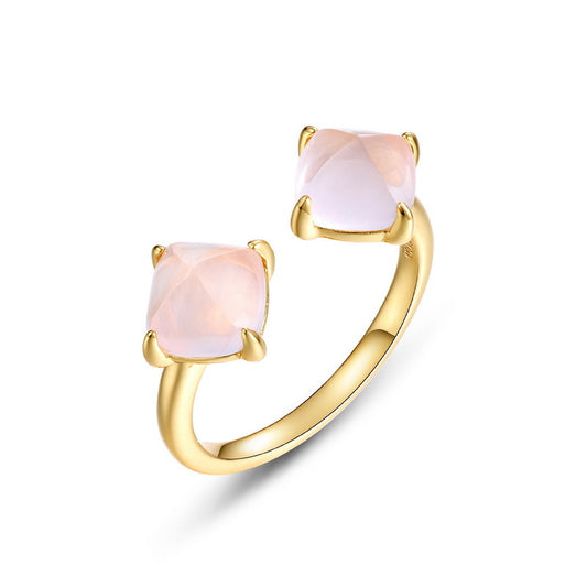 S925 Sterling Silver Jewelry Rings Natural Rose Quartz Fashion Style Luxury Ring