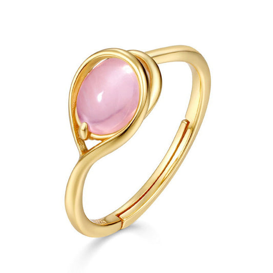 S925 Sterling Silver Jewelry Ring Natural Rose Quartz Gemstone Water Drop Style Rings