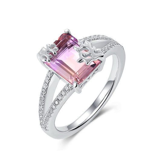 S925 Sterling Silver Jewelry Ring Natural Ametrine Gemstone Simple Luxury Rings