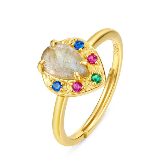 S925 Sterling Silver Jewelry Ring Natural Labradorite Gemstone Heart Style Simple Luxury Rings