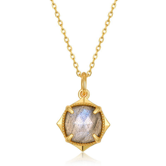 S925 Sterling Silver Jewelry Pendants Natural Labradorite Gemstone Fashion Necklace Charms
